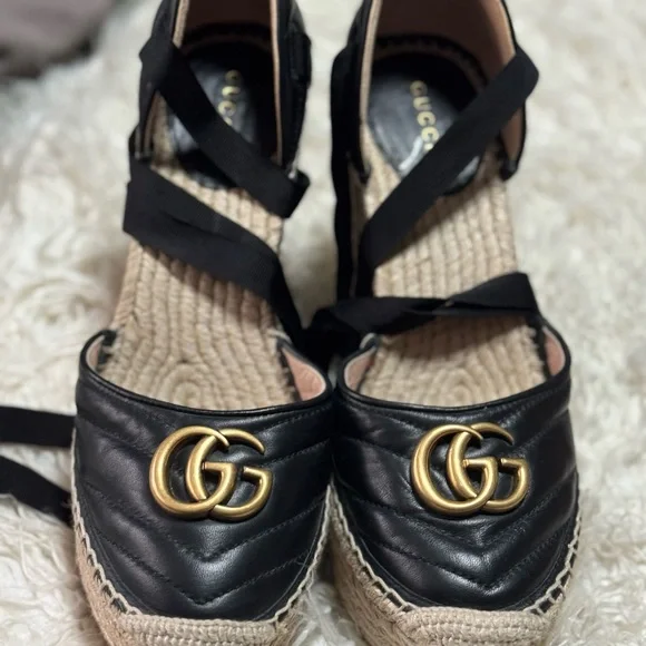 Gucci Black and Gold Espadrilles with Iconic GG Logo sz39 - Picture 6 of 9